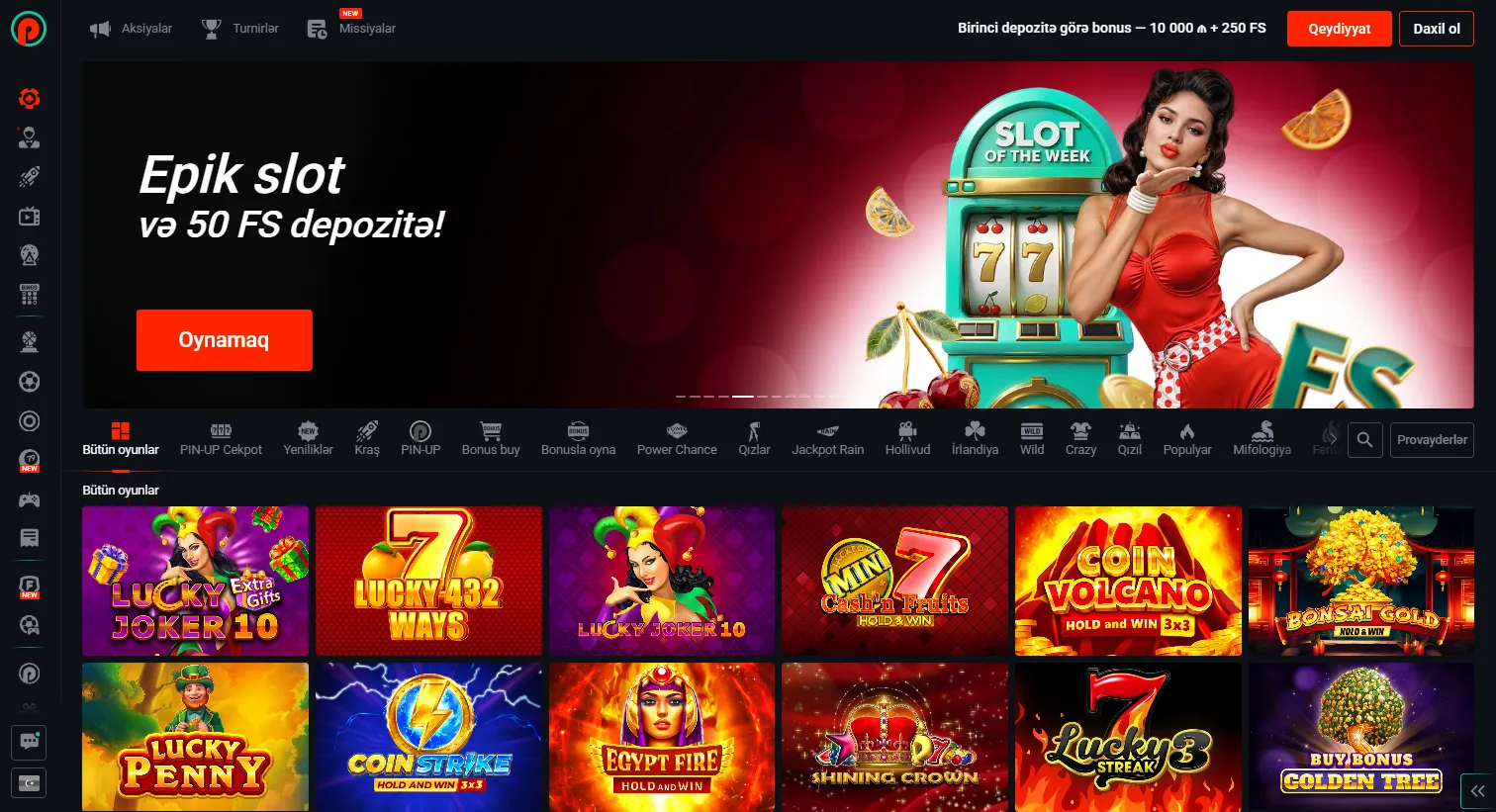 Pin Up mobil tətbiqində mərclər və kazino